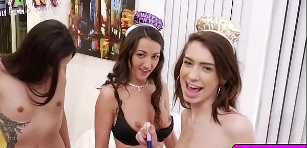  Flirty college babes fucked in a New Years Eve